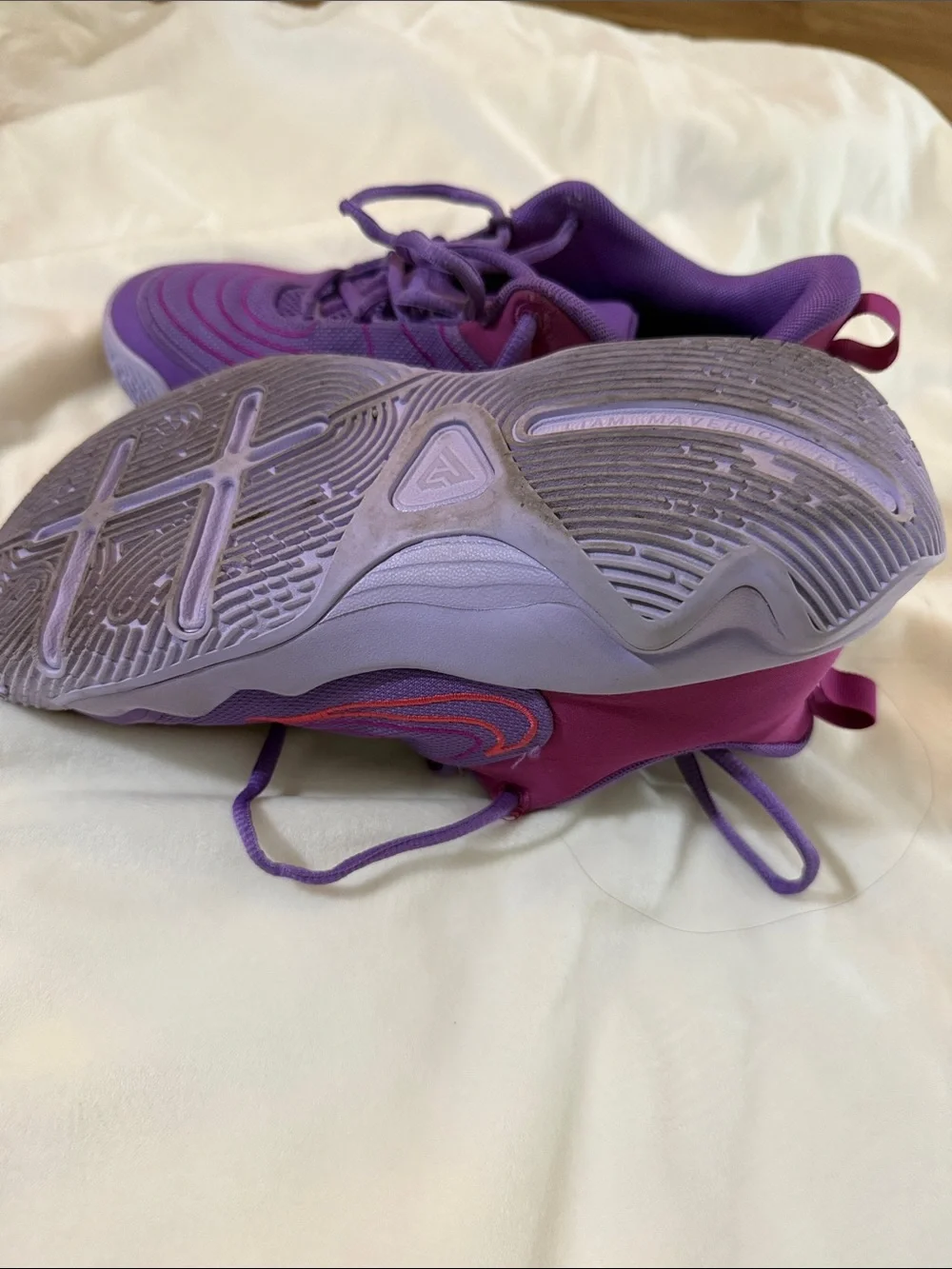 Nike Big Kids Purple Athletic Sneakers with Coral Swoosh